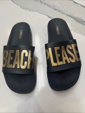 The White Brand Black & Gold 'Beach Please' Slide Sandals - Women SzEU40